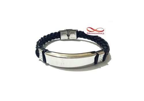 Bracelet Cuir Noir Et Acier Inoxydable (Réglable) au meilleur prix au Maroc