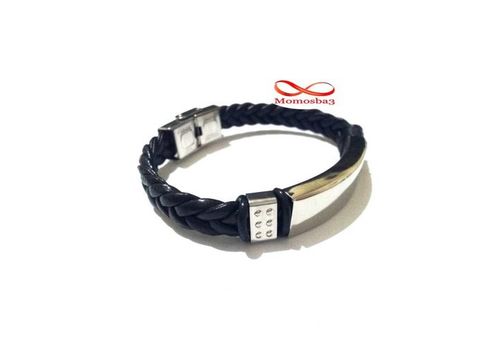 Bracelet Cuir Noir Et Acier Inoxydable (Réglable) au meilleur prix au Maroc