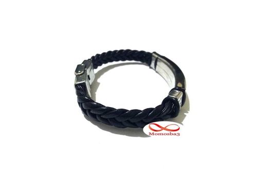 Bracelet Cuir Noir Et Acier Inoxydable (Réglable) au meilleur prix au Maroc