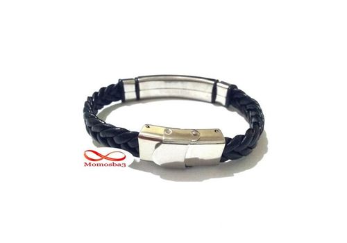 Bracelet Cuir Noir Et Acier Inoxydable (Réglable) au meilleur prix au Maroc
