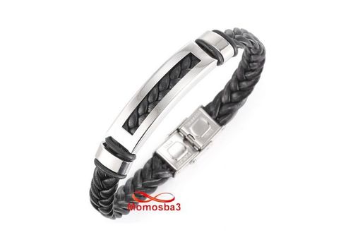 Bracelet Pour Homme En Cuir Noir Et Acier Inoxydable - Ajustable au meilleur prix au Maroc