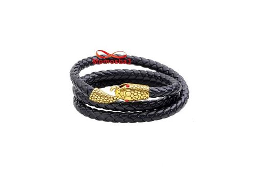 Bracelet Snak Unisex En Cuir Noir Fermoir Snak DORE au meilleur prix au Maroc
