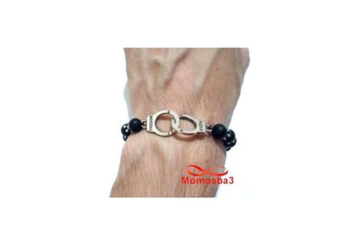 Agate Pierres Noir Mat Avec Pendentif Menotte Argenté Unisex - Réglable au meilleur prix au Maroc