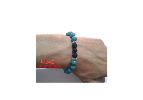 Agate Pierre Naturelle Turquoise + Noir  (Unisex) au meilleur prix au Maroc