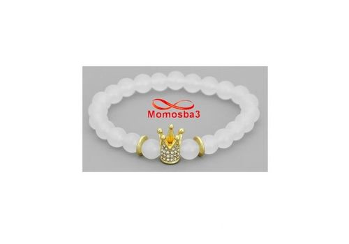 Agate Pierres Naturelle BLANC + Pendentif Couronne Avec Pierres - élastique au meilleur prix au Maroc