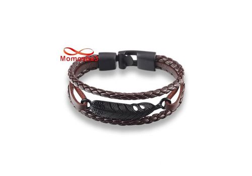 Bracelet Plume En Cuir MARRON Véritable Symbole Et Fermoir Noir au meilleur prix au Maroc