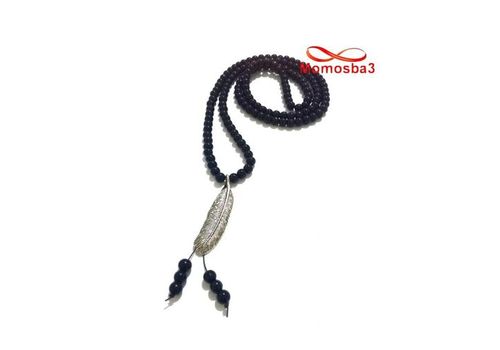 Collier Agate Verre Noir Avec Pendentif Plume a La Mode - Unisex au meilleur prix au Maroc