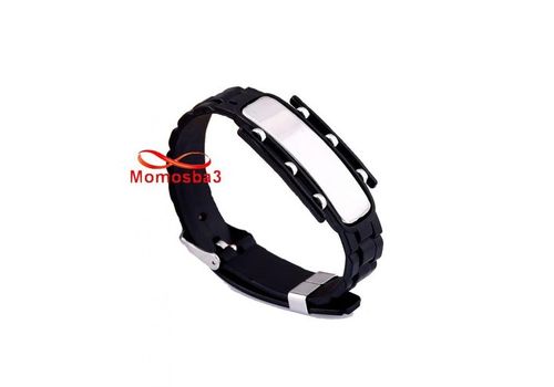 Bracelet En Silicone Noir Et Acier Inoxydable (Réglable) au meilleur prix au Maroc