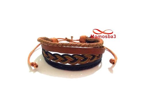 Bracelet Torsadé Cuir Et Fil Réglable - Unisex au meilleur prix au Maroc