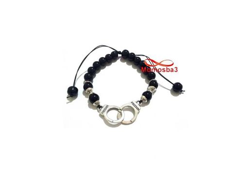 Agate Verre Noir 8mm Avec Pendentif Menotte Argent Charm - Fil Réglable au meilleur prix au Maroc