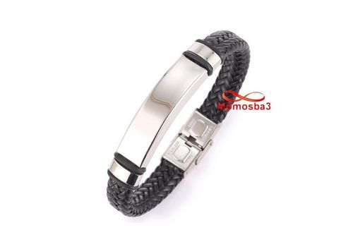 Bracelet Pour Homme En Cuir Noir Et Acier Inoxydable - Ajustable au meilleur prix au Maroc
