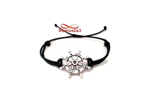 Bracelet Fil Noir Avec Pendentif Marine LOVE Argent Charm Réglable - Unisex au meilleur prix au Maroc