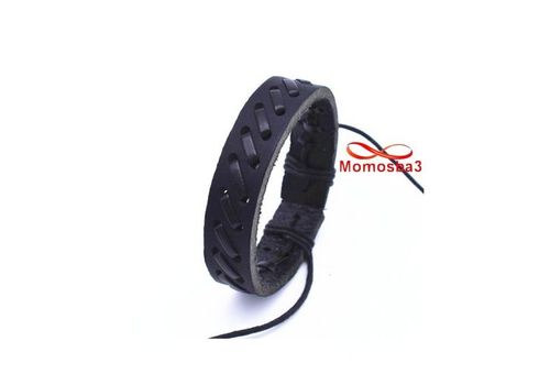 Bracelet Cuir Noir Avec Fil Réglable - Unisex au meilleur prix au Maroc