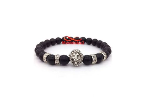 Agate Pierres Naturelle Noir Avec Pendentif LION Argenté - élastique au meilleur prix au Maroc