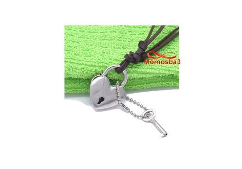 Collier Cuir MARRON Réglable Avec Pendentif Serrure En Forme De Coeur Et Clé - Unisex au meilleur prix au Maroc