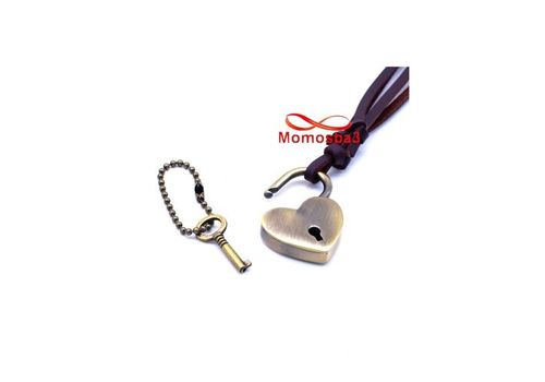 Collier Cuir MARRON Réglable Avec Pendentif Serrure En Forme De Coeur Et Clé Bonze - Unisex au meilleur prix au Maroc