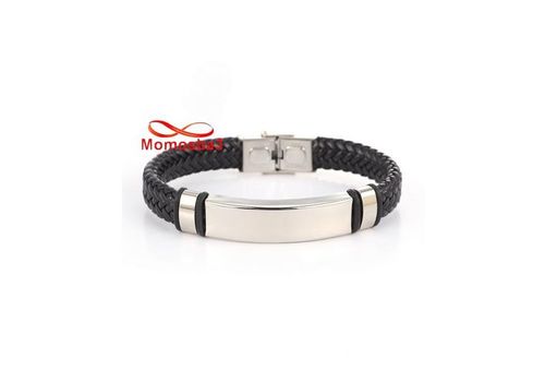 Bracelet Pour Homme En Cuir Noir Et Acier Inoxydable - Ajustable au meilleur prix au Maroc