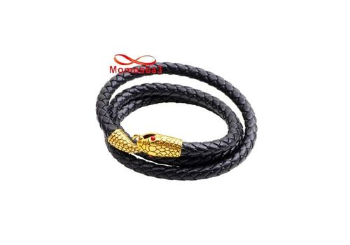 Bracelet Snak Unisex En Cuir Noir Fermoir Snak DORE au meilleur prix au Maroc