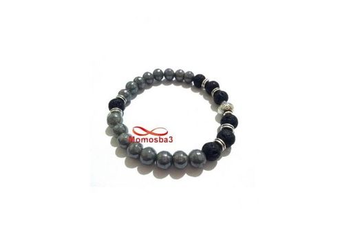 Agate Pierre Naturelle GRIS + Noir - Unisex au meilleur prix au Maroc