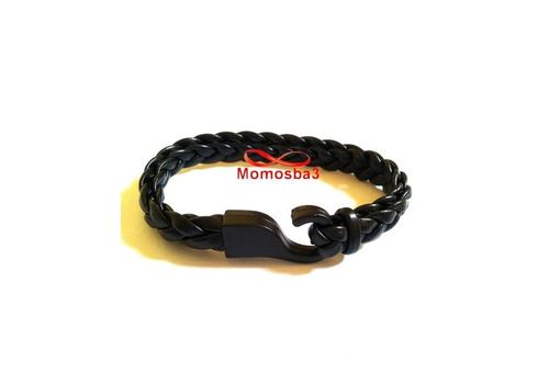 Bracelet En Cuir Noir Avec Fermoir Noir - Unisex au meilleur prix au Maroc