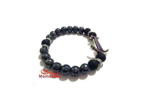 Agate Pierre Naturelle GRIS + Noir Avec Pendentif Ancre Vikings - Unisex au meilleur prix au Maroc