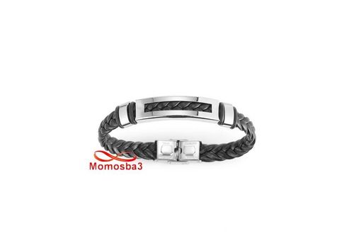 Bracelet Pour Homme En Cuir Noir Et Acier Inoxydable - Ajustable au meilleur prix au Maroc