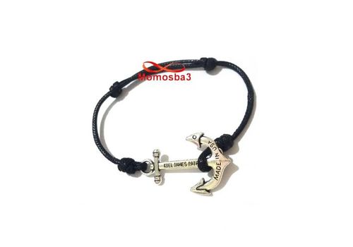 Bracelet Fil Noir Réglable Avec Pendentif Ancre Marine Kiel James Patrick - Unisex au meilleur prix au Maroc