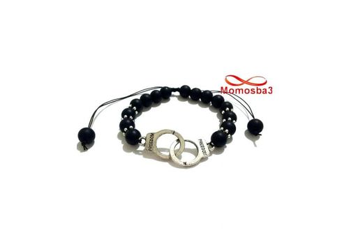 Agate Pierres Noir Mat Avec Pendentif Menotte Argenté Unisex - Réglable au meilleur prix au Maroc