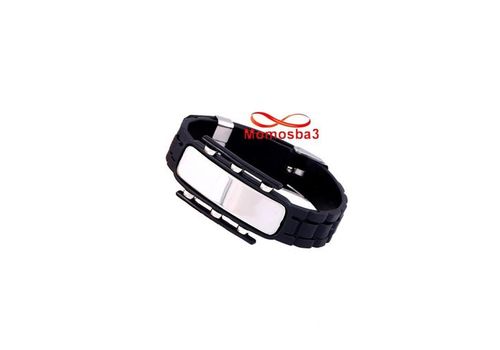 Bracelet En Silicone Noir Et Acier Inoxydable (Réglable) au meilleur prix au Maroc