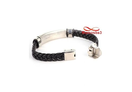 Bracelet Pour Homme En Cuir Noir Et Acier Inoxydable - Ajustable au meilleur prix au Maroc