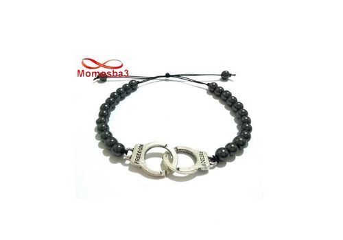 Agate Bracelet Hématite Avec Pendentif Menotte Freedom Unisex - Fil Réglable au meilleur prix au Maroc