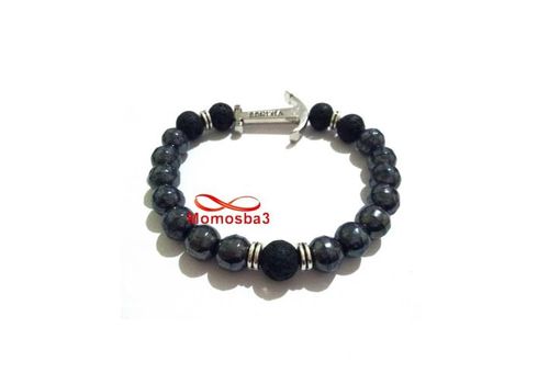 Agate Pierre Naturelle GRIS + Noir Avec Pendentif Ancre Vikings - Unisex au meilleur prix au Maroc