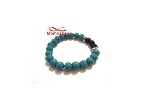 Agate Pierre Naturelle Turquoise + Noir  (Unisex) au meilleur prix au Maroc