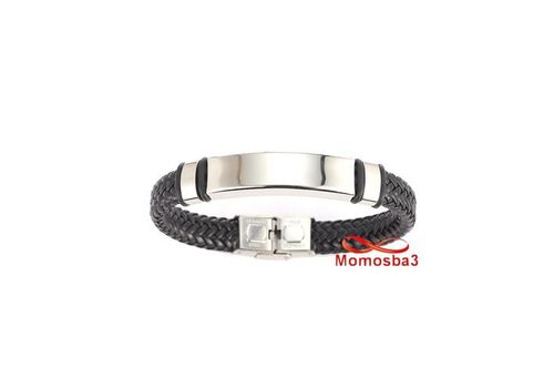 Bracelet Pour Homme En Cuir Noir Et Acier Inoxydable - Ajustable au meilleur prix au Maroc