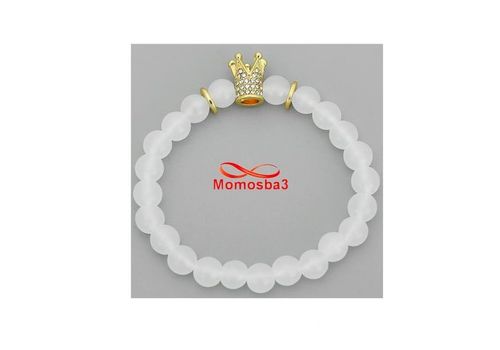 Agate Pierres Naturelle BLANC + Pendentif Couronne Avec Pierres - élastique au meilleur prix au Maroc
