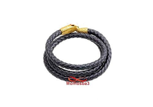 Bracelet Snak Unisex En Cuir Noir Fermoir Snak DORE au meilleur prix au Maroc