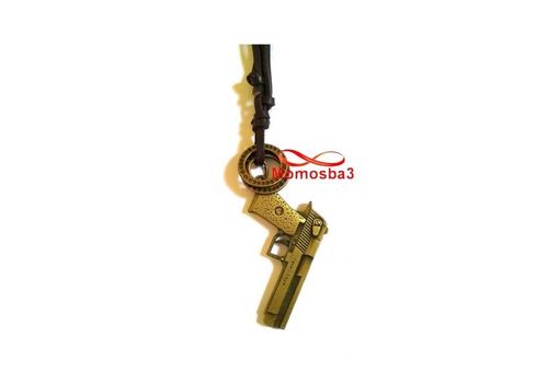 Collier Cuir MARRON Réglable Avec Pendentif Pistolet Bonze - Unisex au meilleur prix au Maroc