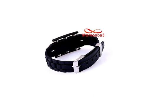 Bracelet En Silicone Noir Et Acier Inoxydable (Réglable) au meilleur prix au Maroc