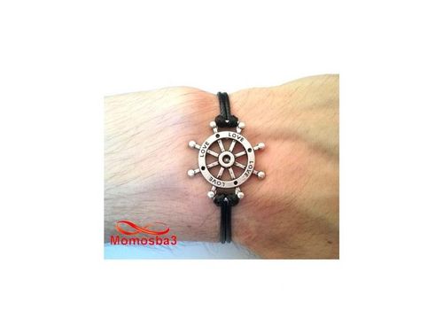 Bracelet Fil Noir Avec Pendentif Marine LOVE Argent Charm Réglable - Unisex au meilleur prix au Maroc