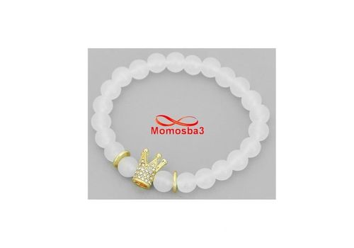 Agate Pierres Naturelle BLANC + Pendentif Couronne Avec Pierres - élastique au meilleur prix au Maroc