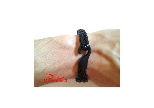 Bracelet En Cuir Noir Avec Fermoir Noir - Unisex au meilleur prix au Maroc