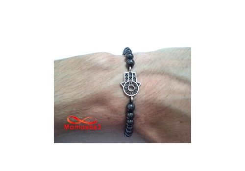 Agate Bracelet Hématite Avec Pendentif Khmissa Unisex - Fil Réglable au meilleur prix au Maroc