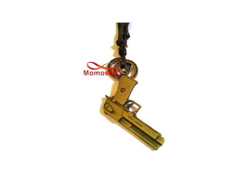 Collier Cuir MARRON Réglable Avec Pendentif Pistolet Bonze - Unisex au meilleur prix au Maroc