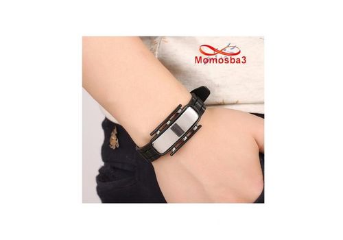 Bracelet En Silicone Noir Et Acier Inoxydable (Réglable) au meilleur prix au Maroc