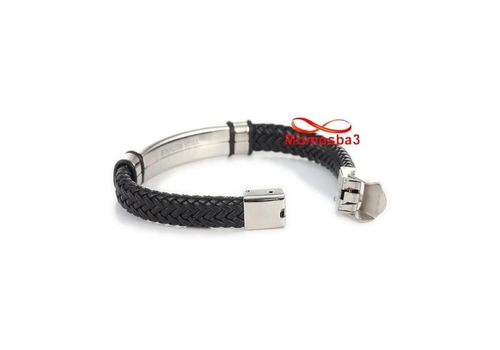 Bracelet Pour Homme En Cuir Noir Et Acier Inoxydable - Ajustable au meilleur prix au Maroc
