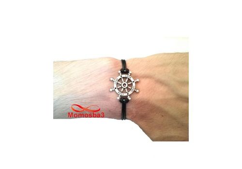 Bracelet Fil Noir Avec Pendentif Marine LOVE Argent Charm Réglable - Unisex au meilleur prix au Maroc