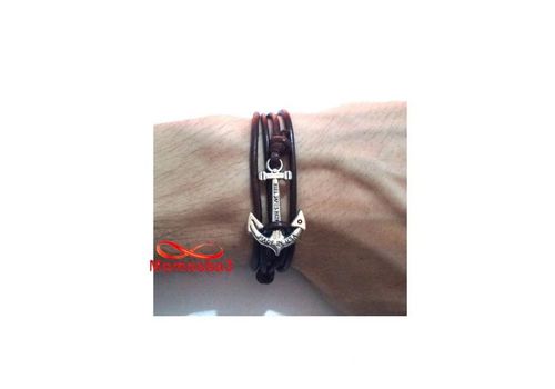 Bracelet Ancre Marine USA Cuir Naturelle Noir Unisex - Réglable au meilleur prix au Maroc