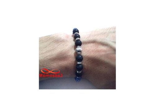 Agate Pierre Naturelle BLEU + Noir - Unisex au meilleur prix au Maroc