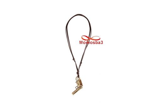 Collier Cuir MARRON Réglable Avec Pendentif Pistolet Bonze - Unisex au meilleur prix au Maroc