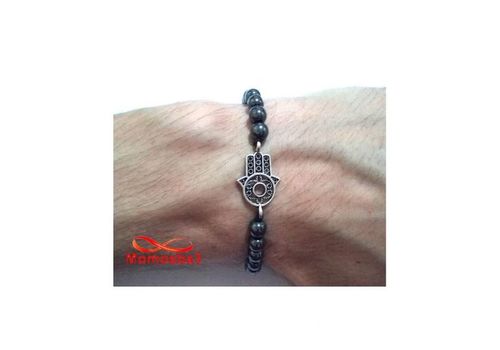 Agate Bracelet Hématite Avec Pendentif Khmissa Unisex - Fil Réglable au meilleur prix au Maroc